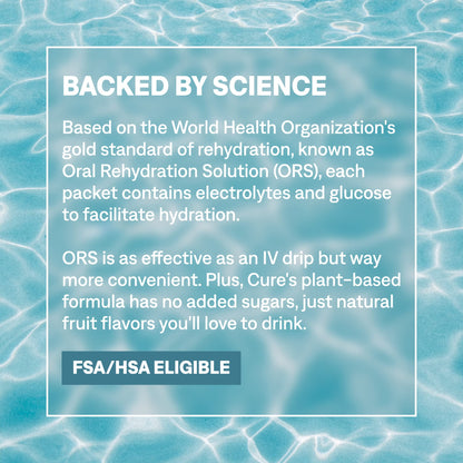 Cure Hydration | Plant-Based Electrolyte Drink Mix | No Added Sugar | FSA-HSA | Dehydration Relief Powder Made with Coconut Water | Non-GMO | Vegan | Pouch of 14 Packets - Berry Pomegranate